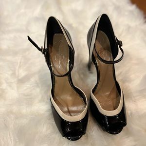 JESSICA SIMPSON’s peep toe with ankle straps
